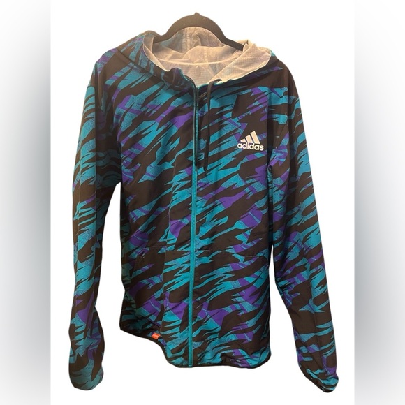 Adidas Blue and Purple Patterned Windbreaker Jacket - Picture 1 of 3